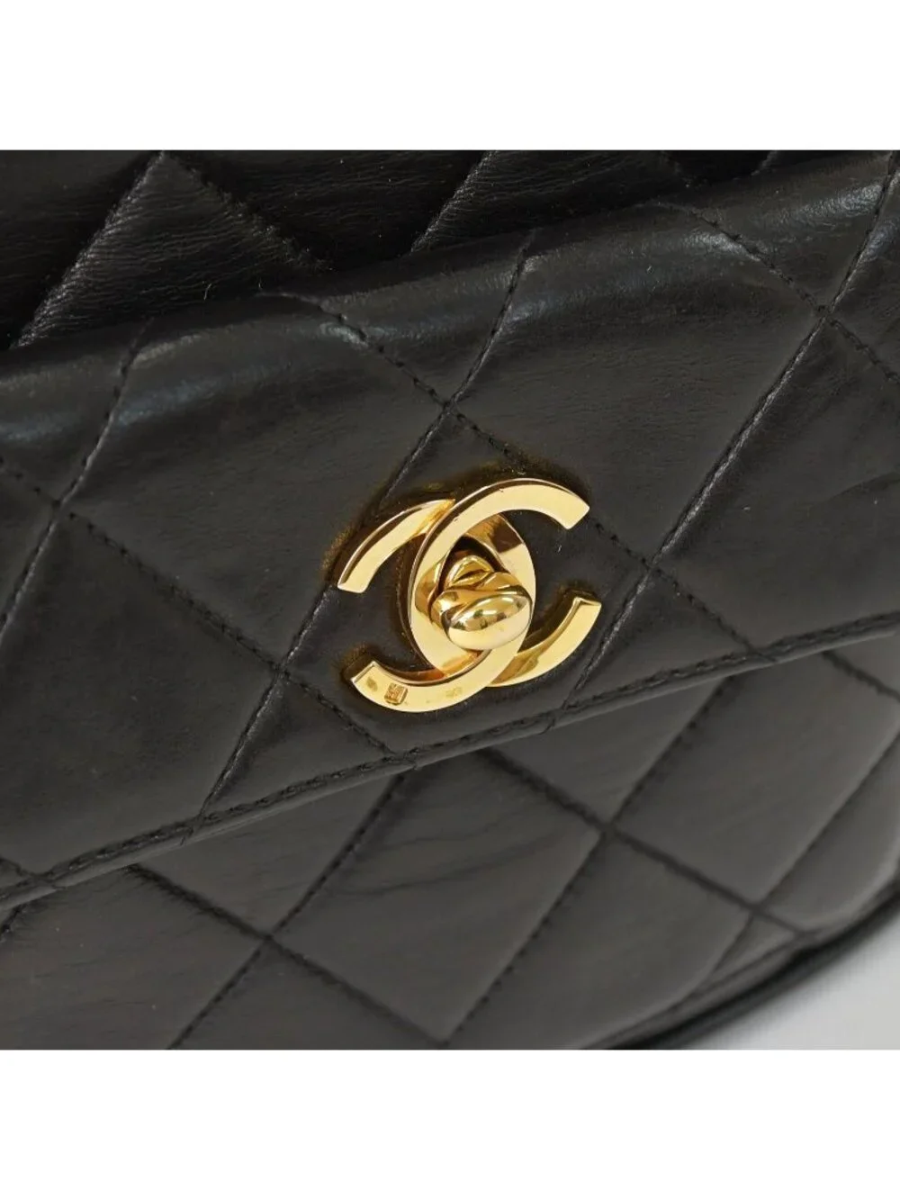 Chanel Quilted Backpack Lambskin CC Logo Black Vintage Gold